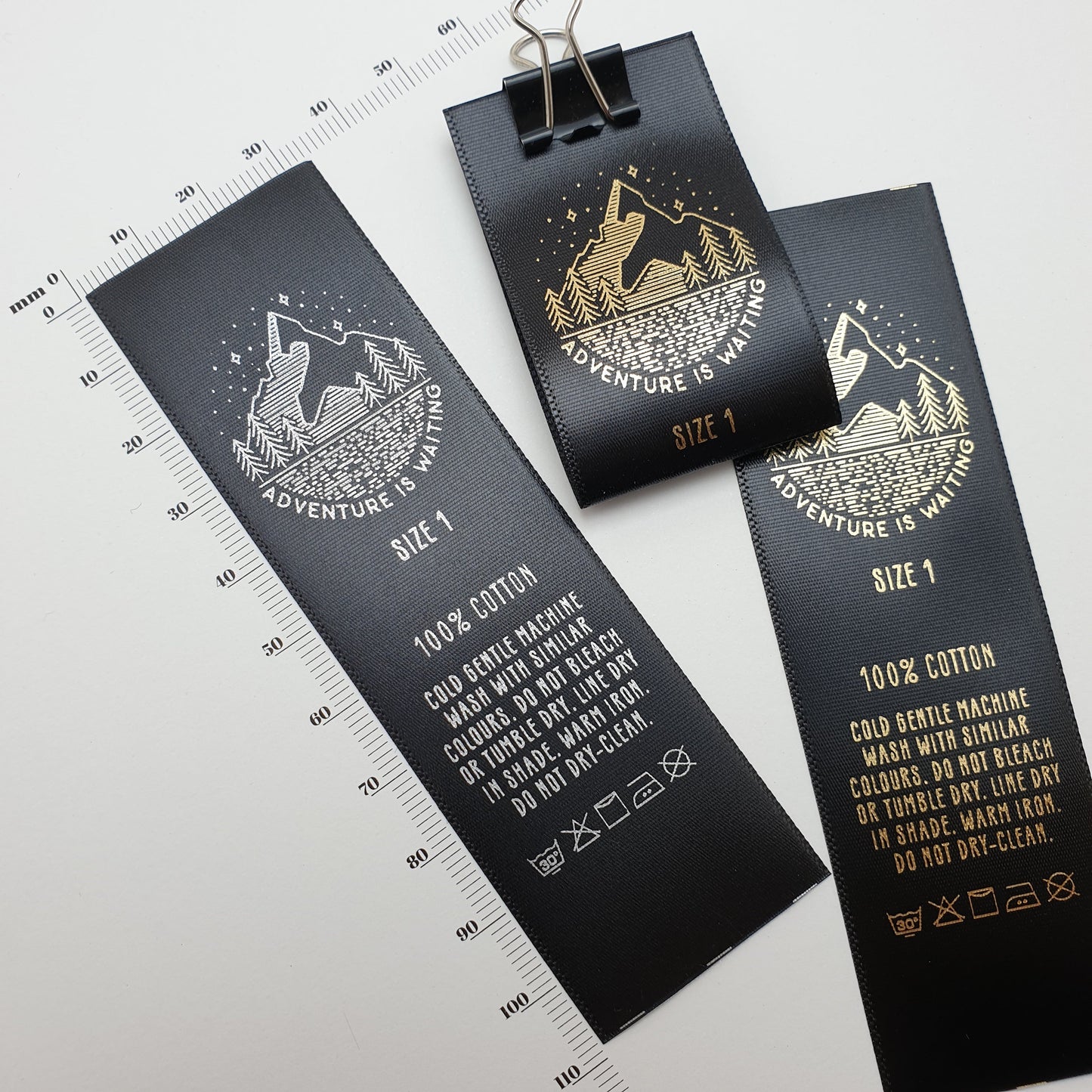 ~BLACK SATIN - STANDARD PRINT - FABRIC LABELS