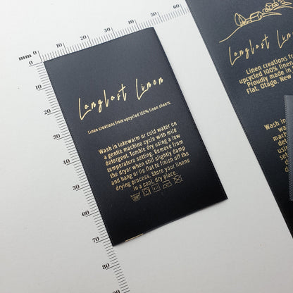 #02BS - BLACK SATIN LABELS WITH LOGO &/OR INFO