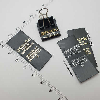 #02BS - BLACK SATIN LABELS WITH LOGO &/OR INFO