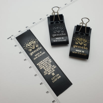 #02BS - BLACK SATIN LABELS WITH LOGO &/OR INFO