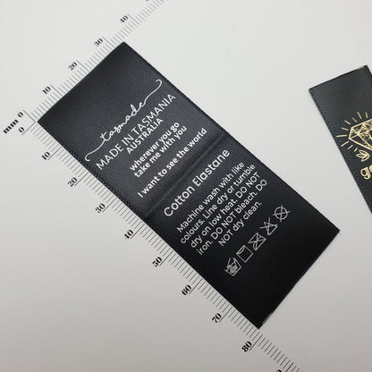 #02BS - BLACK SATIN LABELS WITH LOGO &/OR INFO