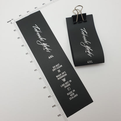 #01BPT - BLACK NON FRAY TAPE LABELS WITH LOGO &/OR INFO